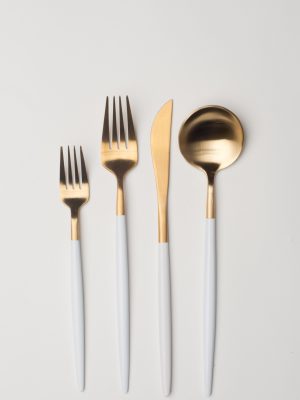 Brushed Gold Dipped White Flatware