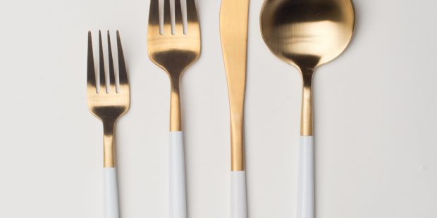 Brushed Gold Dipped White Flatware
